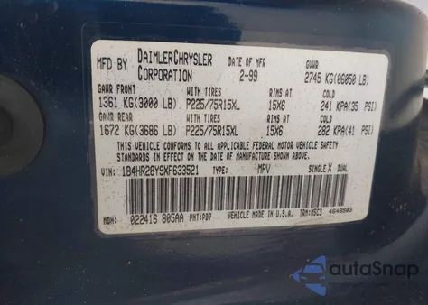 1999 Dodge Durango from USA, damaged, VIN 1B4HR28Y9XF633521